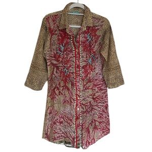 Antica Sartoria Button Front Embroidered Cotton Cover Up Small